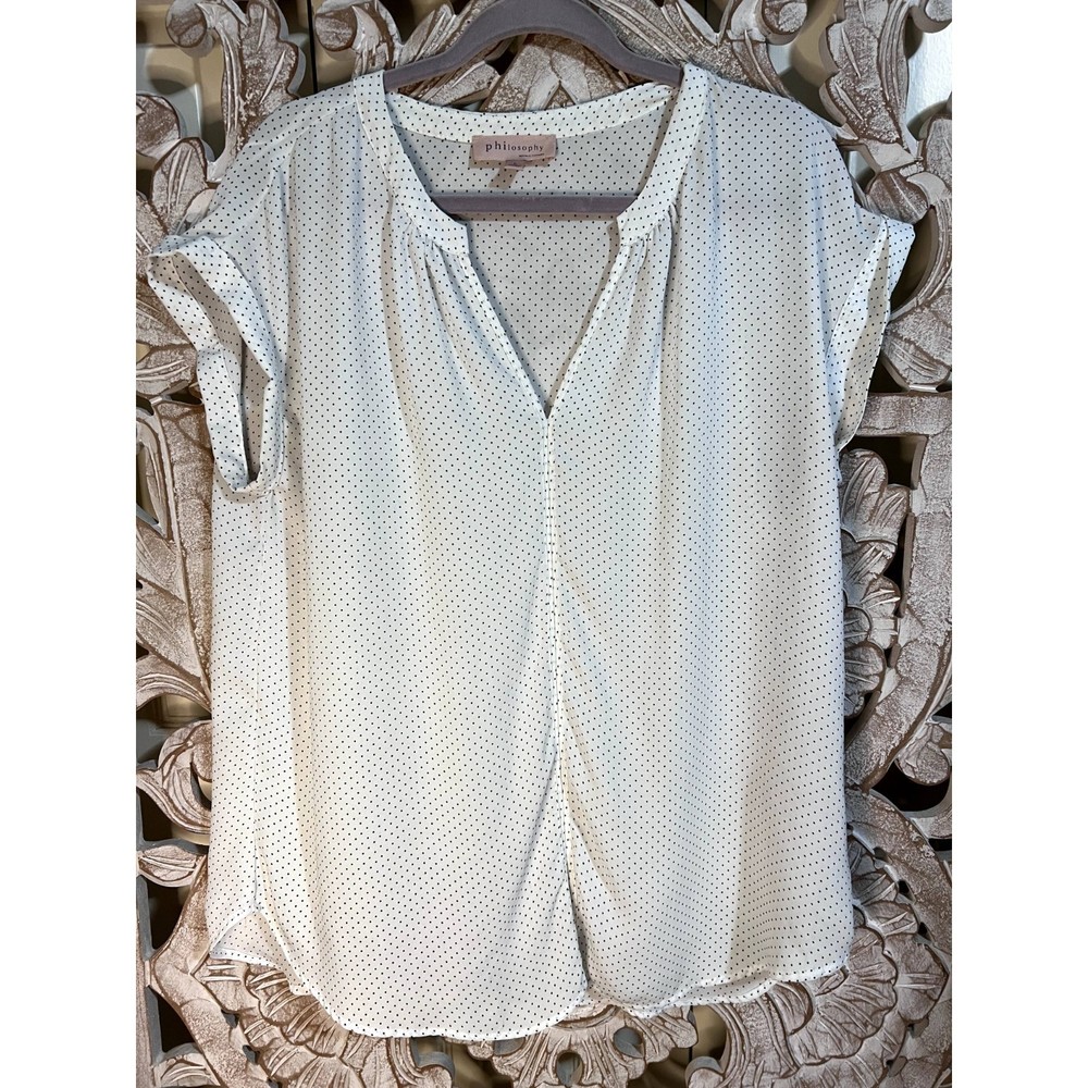 EUC philosophy Republic Clothing White and Black Dotted Bouse Sz L